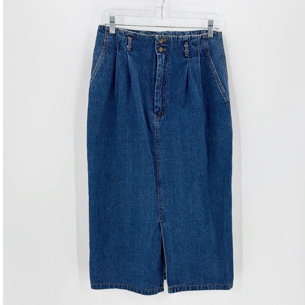 Vintage Clifford & Wills high waisted pleated from denim midi skirt size 12 80s